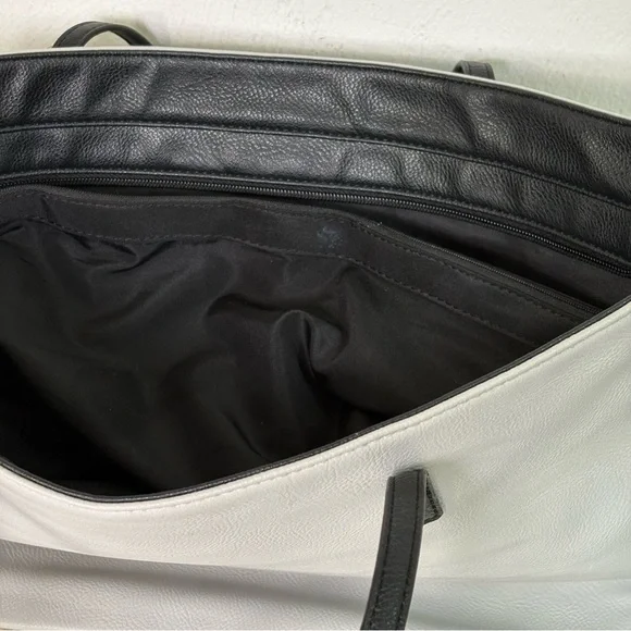 NINE WEST Vintage 90s Y2K faux leather light grey minimalist neutral tote bag - Picture 13 of 16